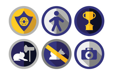Set of colorful award winning icons with animal and technology themes trophy person