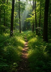 Fototapeta premium 緑の聖域、光射す道