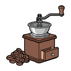 Vintage coffee grinder illustration with coffee beans