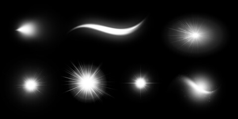 Obraz premium Abstract light effects in various shapes and styles on a black background.
