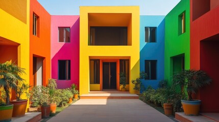 Vibrant Hues: A Colorful Architectural Courtyard