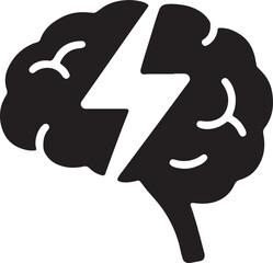 Silhouette of a brain with a lightning bolt inside, symbolizing mental energy, growth, power, and creativity.