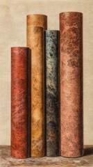 Cylindrical wooden or stone objects in various colors