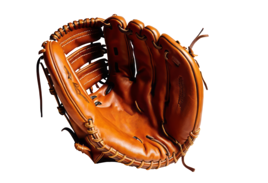 Baseball glove leather brown sports equipment closeup isolated, transparent background	
