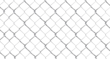 Fototapeta premium Seamless repeating pattern of metallic chainlink fence with silver isolated, transparent background 
