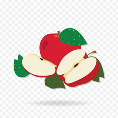 Red apple or slice clip art vector illustration on transparent background