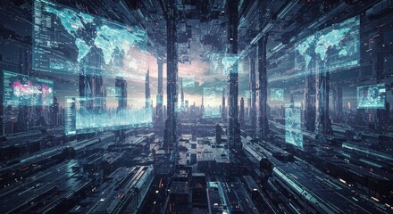 Data-Driven Metropolis: A Futuristic Urban Landscape with Integrated Information Systems