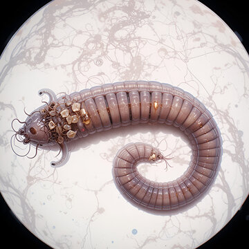Tapeworm proglottid showing reproductive organs in segmented, flat body
