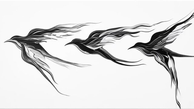 Abstract Black and White Birds in Flight Monochromatic Avian Artwork