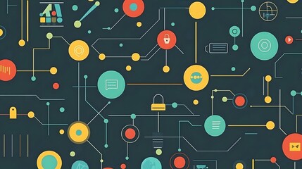 Abstract graphic design featuring interconnected shapes and lines.