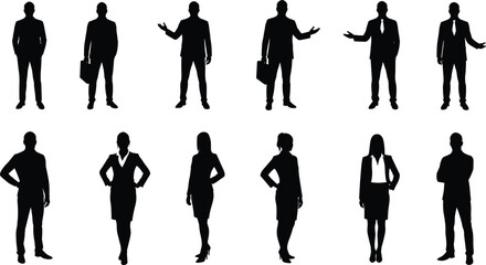 Silhouettes of Business People in Confident Standing Poses – Corporate Professionals Depicting Leadership, Communication, and Office Lifestyle Themes