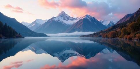 Misty mountain lake, Cradle Mountain reflected, wilderness, hiking