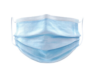 Blue pleated medical face covering with white ear loops image, Isolated On Png Transparent Background