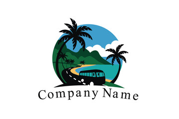 tropical island with palm trees logo