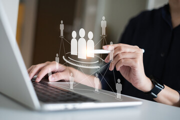Human resource HR teamwork manpower management using technology connection business concept