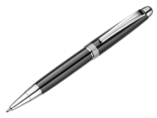 Elegant black and silver rollerball pen on a black background representing sophistication and luxury writing instrument