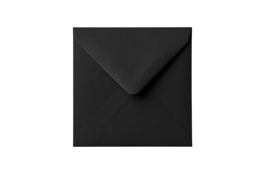 Elegant square black matte paper envelope with a classic triangular flap on a dark background