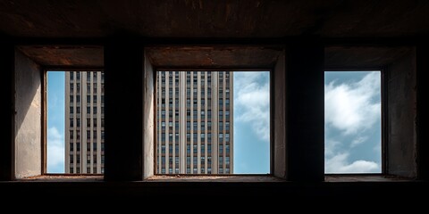 Windows Framing City Skyscrapers and Sky