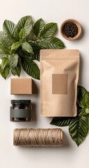 Sustainable packaging design mockup with plants