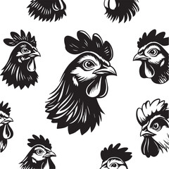 Silhouette of Rooster and chicken hen vector rooster standing on white background