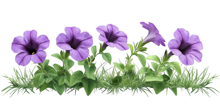 Petunia with Short Leaves and Elegant Bloom Isolated on Transparent Background