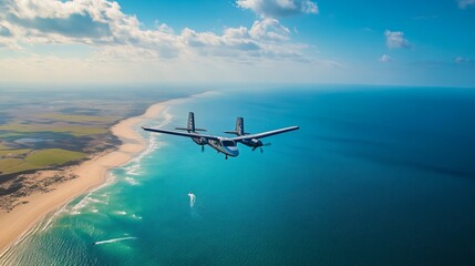 Naklejka premium Small planes over a coastal landscape
