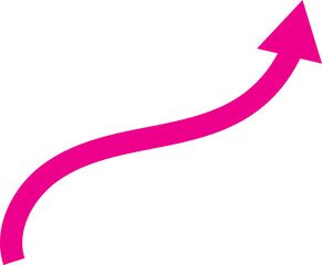 Bright pink wavy arrow pointing upwards against black background