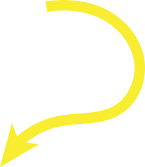 Curving yellow arrow points downward on black background