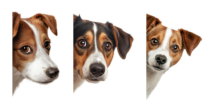 Dog Peaking on Side Wall Set Isolated on Transparent Background PNG