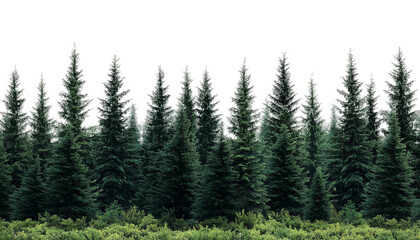 Fototapeta premium Pine Trees Horizon Isolated on Transparent Background PNG 