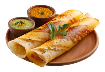 Masala Dosa on Plate with Chutneys Isolated on Transparent Background PNG
