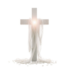 Elegant depiction of a cross draped in white cloth evoking faith and spirituality
