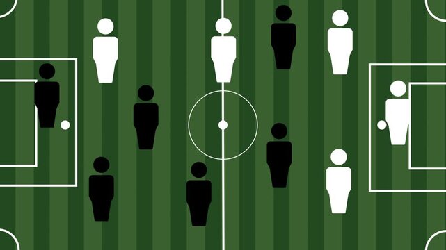 Soccer of Football Field Animation with 442 vs 352 Tactics.Soccer strategy animation over chalkboard with player positions and movement arrows