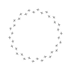 bird paw print, circle path, frame stencil, isolated vector 