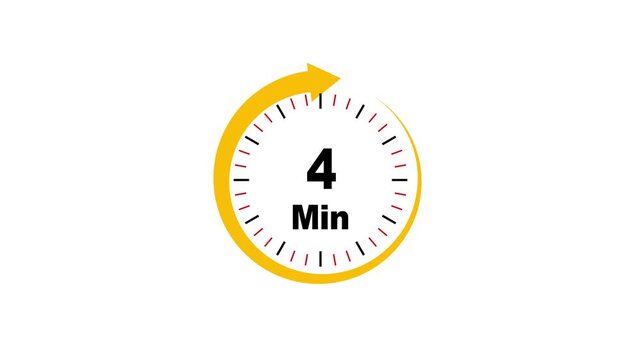 4 minute timer symbol, isolated on transparent white background with alpha channel. 4 min time circle icon .Animation timer icon with 4 min.