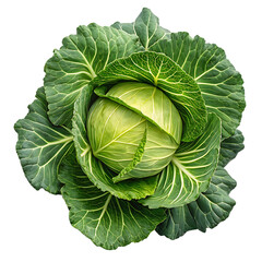 Fototapeta premium Fresh Green Cabbage Head Close Up Isolated on Black Background Detailed Veins and Textured Leaves Vegetable Photography Healthy Eating and Vegan Lifestyle