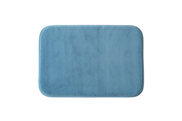 Plush light blue square bath mat with a soft, inviting textured surface and rounded edges.