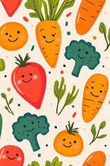 Cute cartoon vegetables on beige background