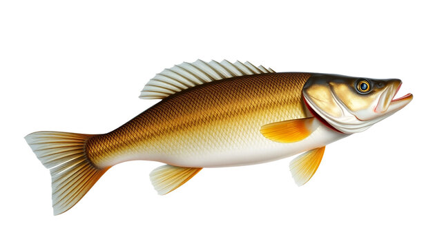 a high quality stock photograph of a single walleye sauger fish isolated on transparent background