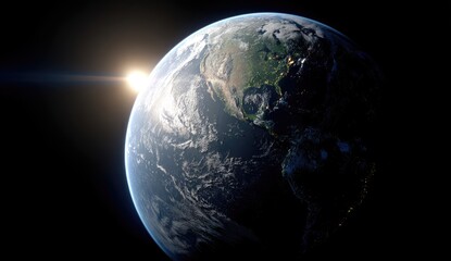 Earth bathed in sunrise from space
