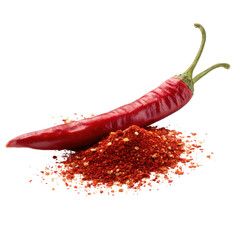 Vibrant red chili pepper and crushed flakes spice, Isolated On Png Transparent Background