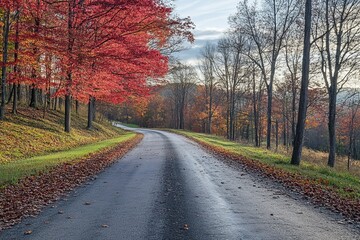 Obraz premium Autumnal road winds through colorful foliage