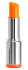 Obraz premium Vibrant orange lipstick with silver casing cosmetic beauty, Isolated On Png Transparent Background