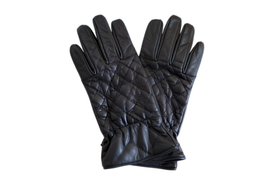 Fashionable Black Diamond Pattern Leather Gloves Isolated on Black