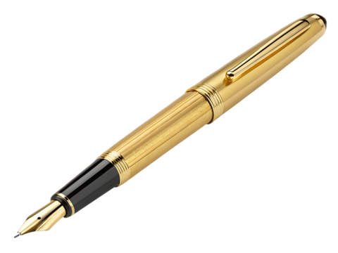 Luxurious Golden Fountain Pen Close Up on Black Background Emphasizing Elegance and Sophistication for Writing Instruments