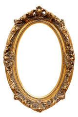 Antique ornate oval frame with decorative details on white background. 