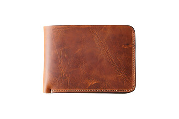 Authentic Distressed Brown Leather Bi-Fold Wallet with Visible Stitching Details
