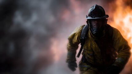 Obraz premium Firefighter rushing to extinguish a raging blaze