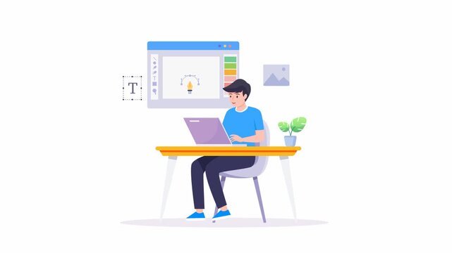 Graphic designer work on desk video animation 4k clip.	