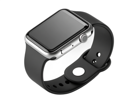 Modern Smartwatch with Black Band on Black Background Sleek Design High Tech Wearable Technology Gadget for Fitness and Communication